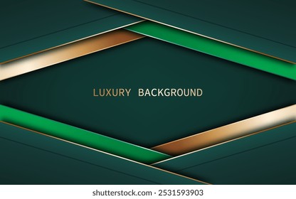 Moderno elegante diagonal sobreposto verde com dourado. estilo de fundo de luxo