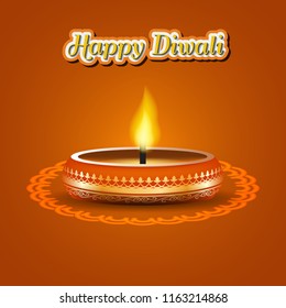 Modern elegant diwali design with candle with golden ornate. Trendy Diwali background design. Vector Illustration.