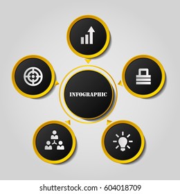 Modern elegant five options infographic. Vector illustration template with icons. 5 steps for workflow, data, business, statistic on white background