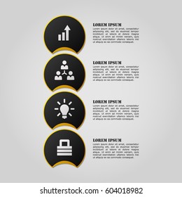 Modern elegant four options infographic. Vector illustration template with icons.4 steps for workflow, data, business, statistic on white background
