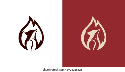 modern elegant fox logo with coffee roast element, wild fox with fire and coffee bean logo template