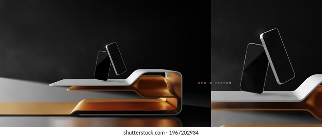 Modern elegant futuristic desk, stand, cabinet or placement scene 3d illustration template for product display presentation vector