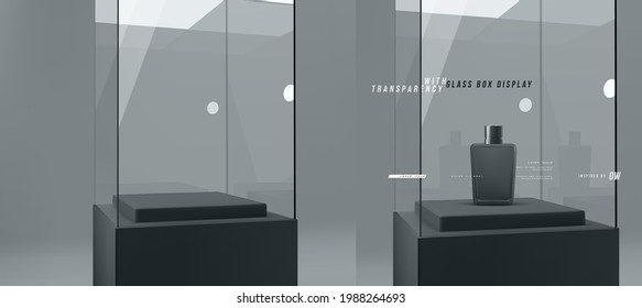 Modern elegant glass box display or showcase for product presentation template vector