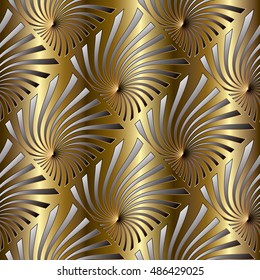 Modern elegant gold  abstract 3d geometric striped vector seamless pattern background illustration .Stylish luxury endless texture with shadows and highlights.