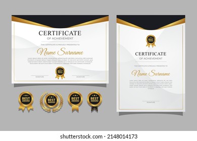 Modern elegant gold certificate template with badge