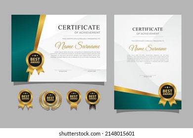 Modern elegant gold certificate template with badge