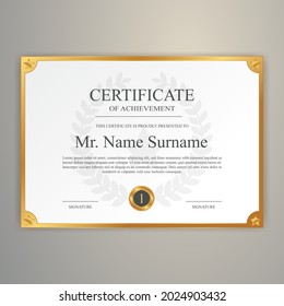 Modern elegant gold diploma certificate template. Use for print, certificate, diploma, graduation