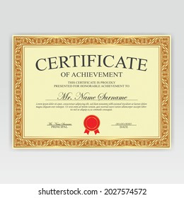 Modern elegant gold diploma certificate template. Use for print, certificate, diploma, graduation