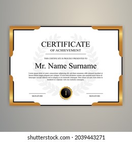 Modern elegant gold diploma certificate template. Use for print, certificate, diploma, graduation
