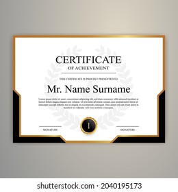 Modern elegant gold diploma certificate template. Use for print, certificate, diploma, graduation