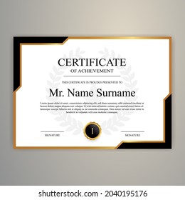 Modern elegant gold diploma certificate template. Use for print, certificate, diploma, graduation