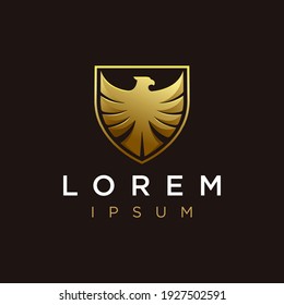 Modern elegant gold eagle shield logo icon vector template on dark  background