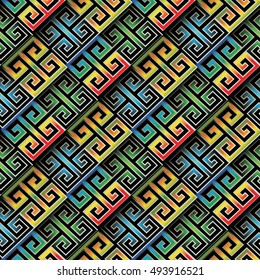 Modern elegant greek key seamless pattern background wallpaper illustration with colorful 3d geometric ornaments, shadow and highlights. Luxury trendy endless texture