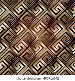 Modern elegant greek key seamless pattern background wallpaper illustration with gold  3d geometric ornaments, shadow and highlights. Luxury royal endless texture