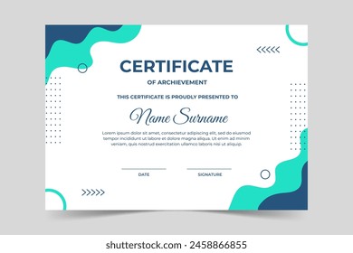 Modern elegant green certificate template with geometric shape. Appreciation for business and education. Vector illustration