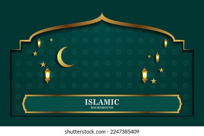 modern and elegant green islamic background with lights and moon stars