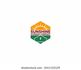 Modern and elegant hexagon logo with sun, house and padlock icons inside. Suitable for various types of companies, especially in the technology sector.