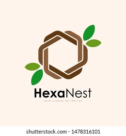 Modern elegant hexagon nest logo. Logo Design inspiration.