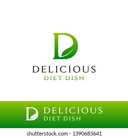 Modern Elegant Initial D with Leaf logo design for Delicious, Diet, Dish