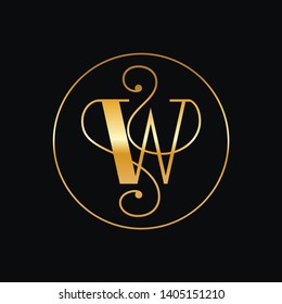 Modern elegant initial logo of letter "W" in gold and black combination. Use for occasion like wedding, christening and anniversary. Use for business as initial logo. 