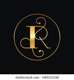 Modern elegant initial logo of letter "R" in gold and black combination. Use for occasion like wedding, christening and anniversary. Use for business as initial logo. 