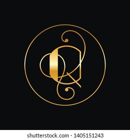 Modern elegant initial logo of letter "Q" in gold and black combination. Use for occasion like wedding, christening and anniversary. Use for business as initial logo. 