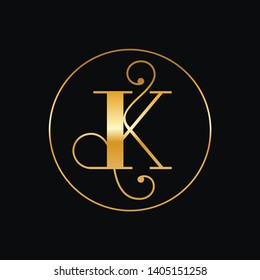 Modern elegant initial logo of letter "K" in gold and black combination. Use for occasion like wedding, christening and anniversary. Use for business as initial logo. 