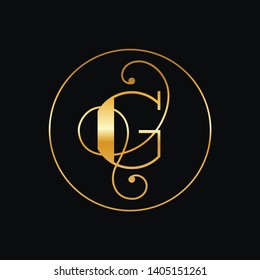 Modern elegant initial logo of letter "G" in gold and black combination. Use for occasion like wedding, christening and anniversary. Use for business as initial logo. 