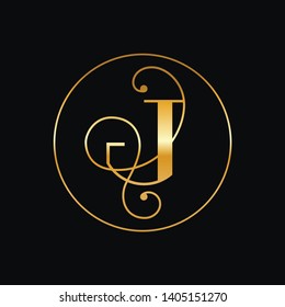 Modern elegant initial logo of letter "J" in gold and black combination. Use for occasion like wedding, christening and anniversary. Use for business as initial logo. 