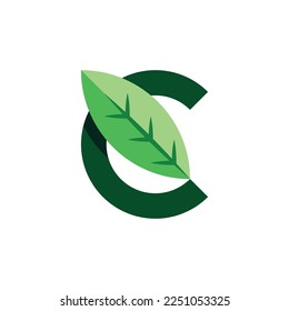 Letra moderna y elegante C hoja o logotipo de hojas