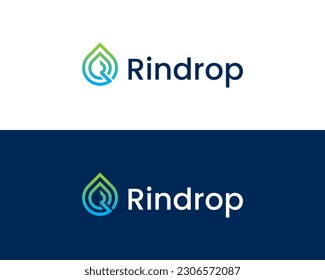 Modern and elegant letter R with water drop logo design