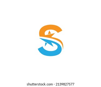 Modern Elegant Letter S With Star Shape Logo Design Vector Illustration.