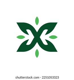 Modern and Elegant letter X leaf or leaves logo