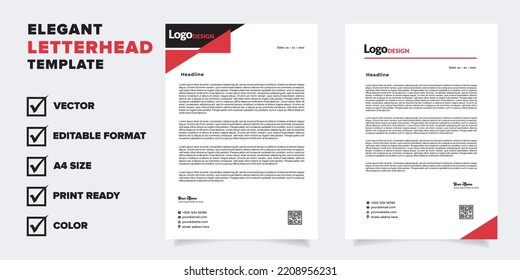modern elegant of letterhead template for stationary design for business corporation with red and black color editable format vector	