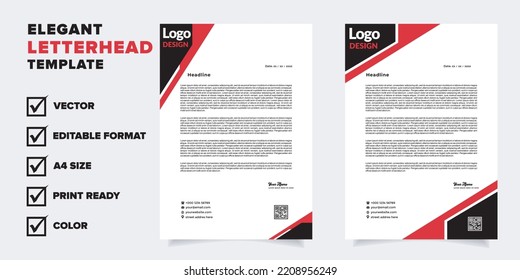 modern elegant of letterhead template for stationary design for business corporation with red and black color editable format vector	