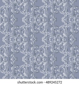 Modern  elegant light grey floral baroque damask vector seamless pattern background  illustration.with antique medieval vintage decorative white baroque 3d flowers and ornaments.