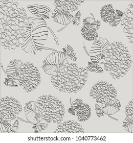 modern, elegant linear hydrangea and leafs pattern  seamless in  vector black and grey 