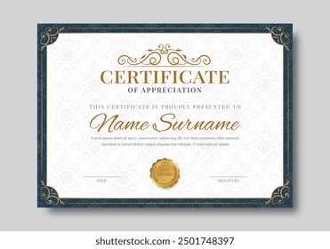 Modern elegant and luxurious certificate with golden badge. classic frame certificate border template