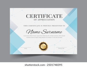 Modern elegant and luxurious certificate template with golden badge. Awards winner diploma background