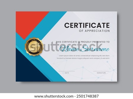 Modern elegant and luxurious certificate template with golden badge. Awards winner diploma background