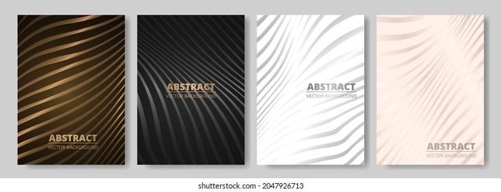 Modern elegant luxury cover design set for flyer layout, brochure, presentation. Vector luxury backgrounds collection with abstract wavy lines pattern in gold, black, white, silver and rose gold color