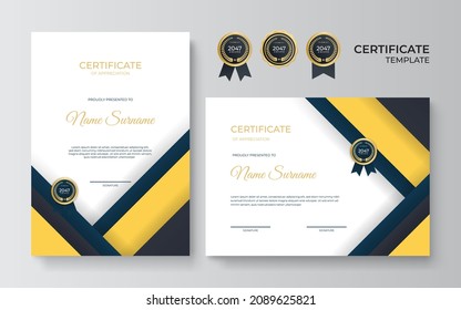 Modern elegant luxury gold and black diploma certificate template. Certificate of achievement template with gold badge, border, and luxury pattern for business and corporate