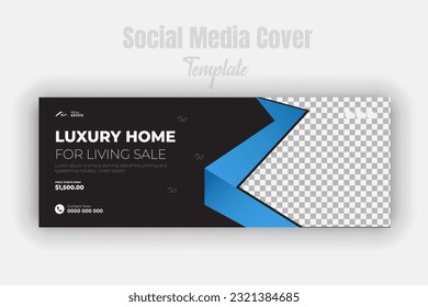 Modern, elegant or luxury real estate home social media cover page design, business property sale post promotion web banner editable story ad discount template vertical horizontal square