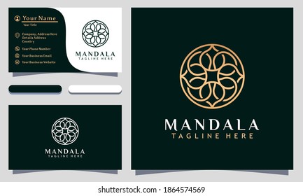 Modern Elegant Mandala Cosmetic Logo Design and template. Golden Luxury icon vector business card