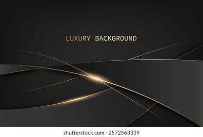 Modern elegant minimalist and luxurious abstract design with golden lines on a black background. Vector illustration