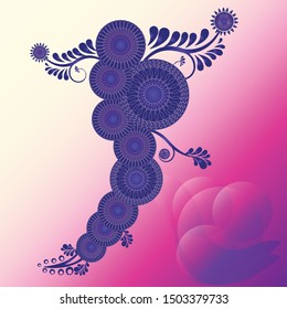 Modern Elegant natural blossom purple flower of ornamental abstract vector drawing and violet leaf illustration with colorful background