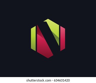 Modern Elegant Negative Space N Letter Alphabet Logo