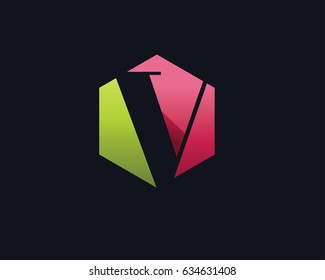 Modern Elegant Negative Space V Letter Alphabet Logo