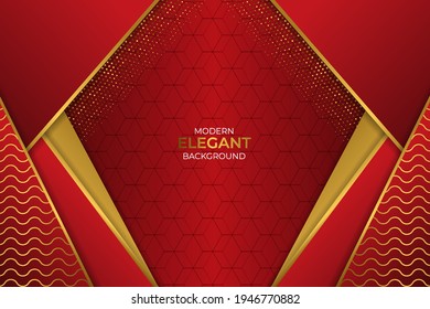 Modern Elegant Overlapped Layers Background Red Maroon and Gold with Glitter Particles