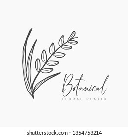 A modern and elegant premade typographic logo designs for florists, cosmetics, weddings and home decor. Nature inspired vector illustration in black isolated on white background. - Vector 